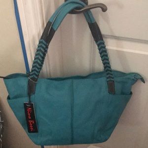 Nino Bossi Turquoise Trapezoid Leather Tote.18161